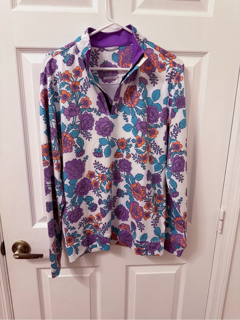 Men's Floral Half-Zip Pullover Polo - Purple & Teal